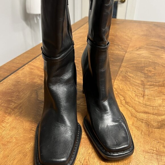 SOLD Bakers Women’s 9 Square Toe Chunky Block Black Leather Mid Calf Boots - Picture 13 of 13